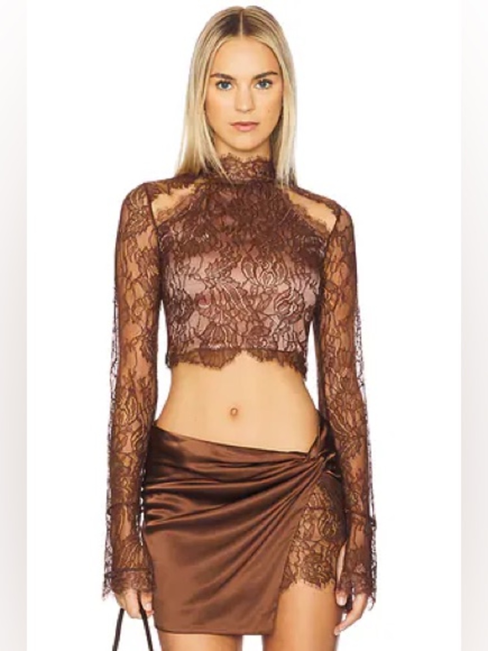 Retrofête Emmillee Lace Crop Top Red Brown